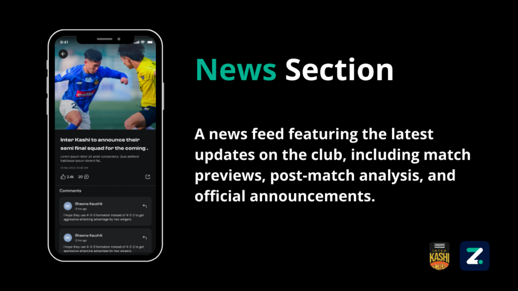 InterKashi Football Club App News section built by ZenDot