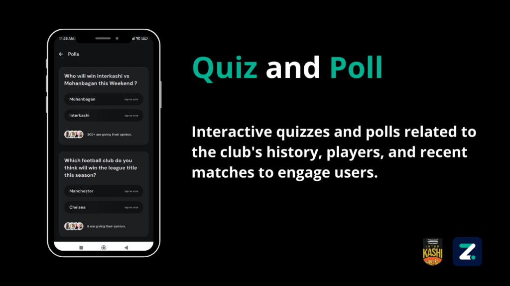 InterKashi Football Club App Quiz and Poll built by ZenDot